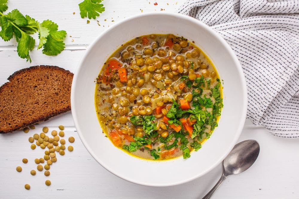 Homemade vegan lentil soup with vegetables